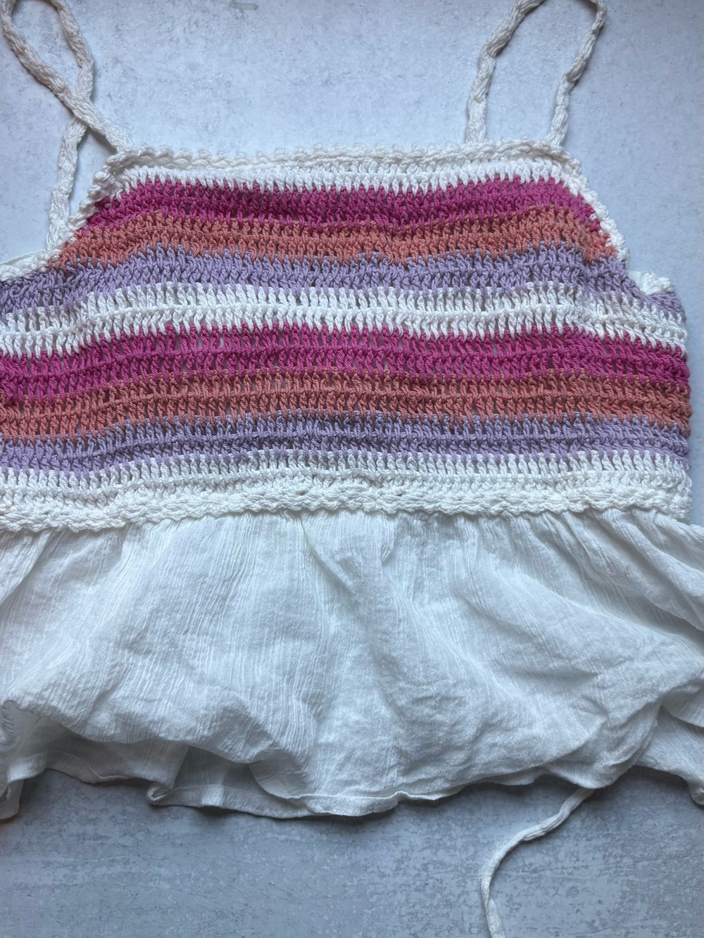 Mango Striped Crochet Camisole - White, Pink, Purple & Orange